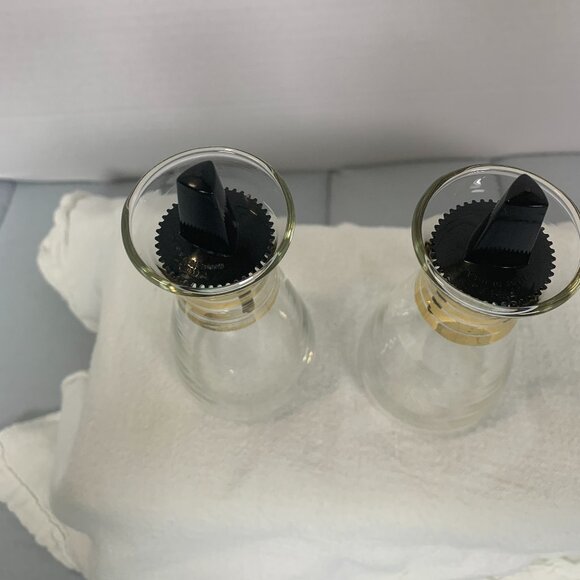 Vintage Pyrex Cruette Bottles Gold Stripes 4.5” Glass USA MCM Oil Vinegar Cruet - Picture 3 of 7